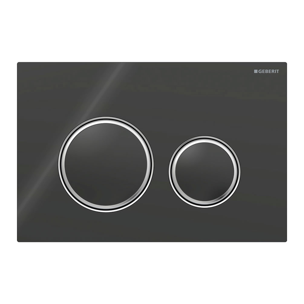 Cutout image of Geberit Sigma50 Round Black Glass Dual Flush Plate